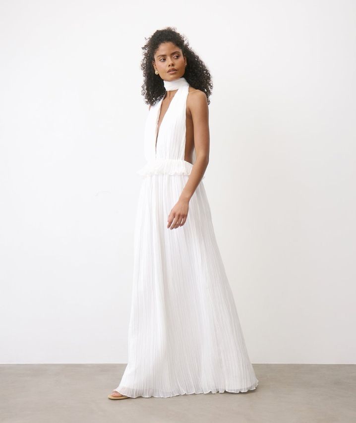 Six Stories Carmen Pleated Plunge Maxi